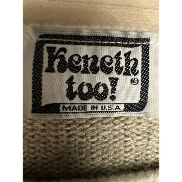 Vintage Kenneth Too Open Knit Short Sleeve Sweater Heather Grey Cream Khaki USA - Picture 12 of 12